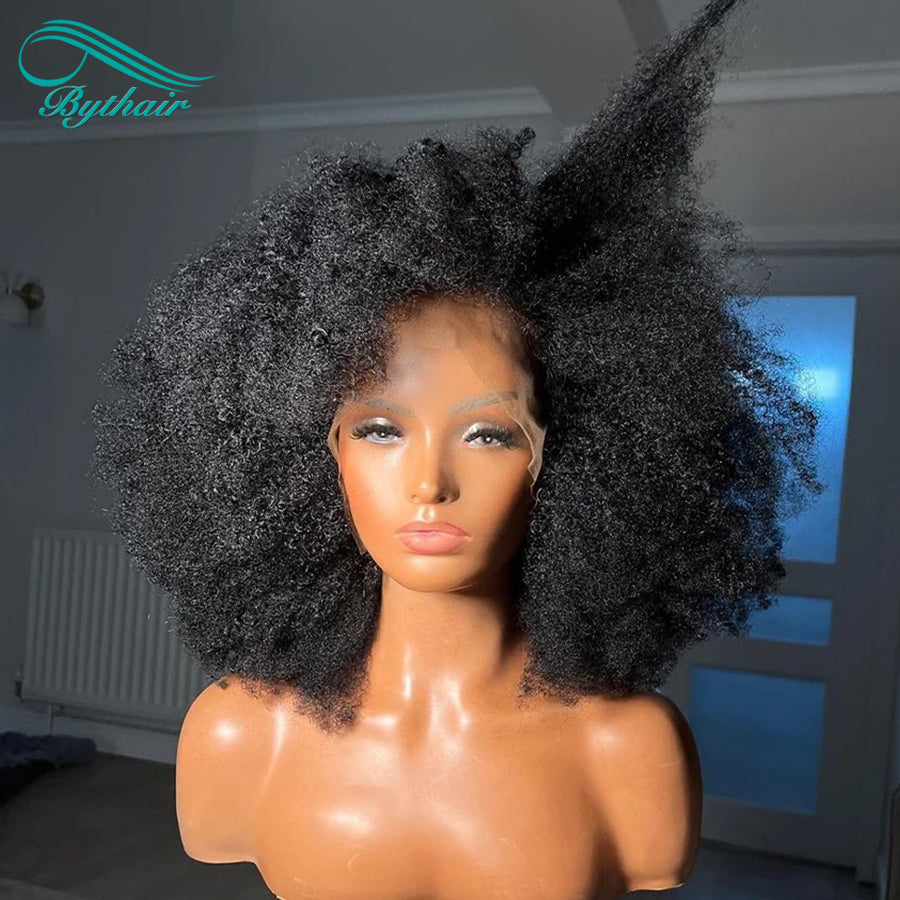 4C Curls Afro Kinky Curly Wig Glueless 13x4 13x6 Hd Transparent Lace Front Wig Human Hair