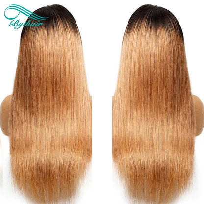 Ombre Honey Blonde Wigs 1B/27 Color 5x5 Lace Closure Wig Hd Transparent Straight Human Hair Wigs