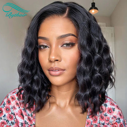 Water Wave Short Bob Hd Transparent 13x4 13x6 Lace Front Human Hair Wigs Glueless Lace Wig