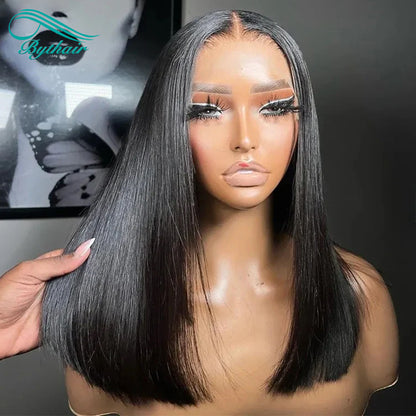 Straight Bob Wig Human Hair Hd Transparent Lace Front Wigs Human Hair Pre Plucked