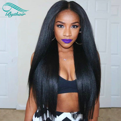 Light yaki Full Lace Wigs Human Hair Glueless HD Transparent Lace Human Hair Wigs For Black Women