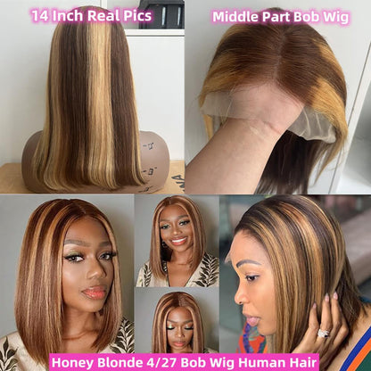 Highlight Lace Front Bob Wig Human Hair 4/27 Ombre Honey Blonde 13x4 13x6 Hd Transparent Lace Front Wigs