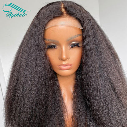 kinky Straight Glueless 5x5 Closure Wig Hd Transparent Human Hair Wigs Pre Plucked For Women