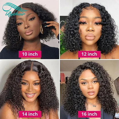 Kinky Curly Short Bob HD Transparent 13x4 13x6 Lace Front Human Hair Wigs Pre Plucked For Women