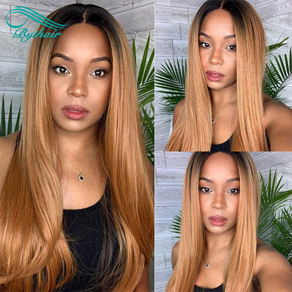 Ombre Honey Blonde Wigs 1B/27 Color 5x5 Lace Closure Wig Hd Transparent Straight Human Hair Wigs