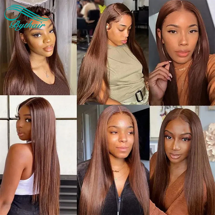 #4 Chocolate Brown Wig Straight 13x4 13x6 Lace Front Human Hair Wigs For Black Women