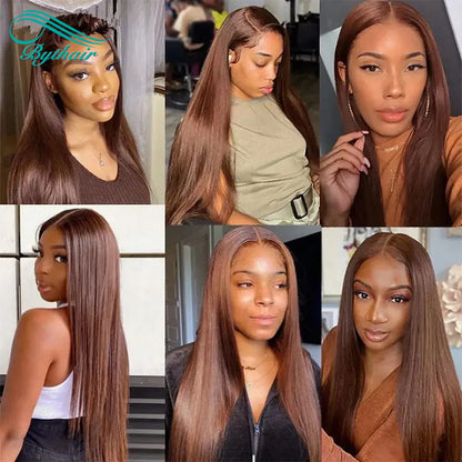 #4 Chocolate Brown Wig Straight 13x4 13x6 Lace Front Human Hair Wigs For Black Women