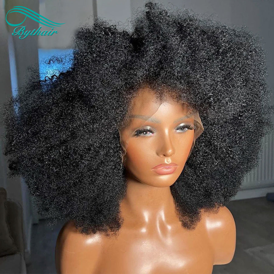 4C Curls Afro Kinky Curly Wig Glueless 13x4 13x6 Hd Transparent Lace Front Wig Human Hair