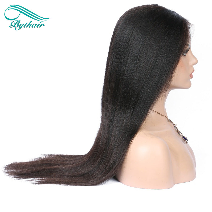 Light yaki Full Lace Wigs Human Hair Glueless HD Transparent Lace Human Hair Wigs For Black Women