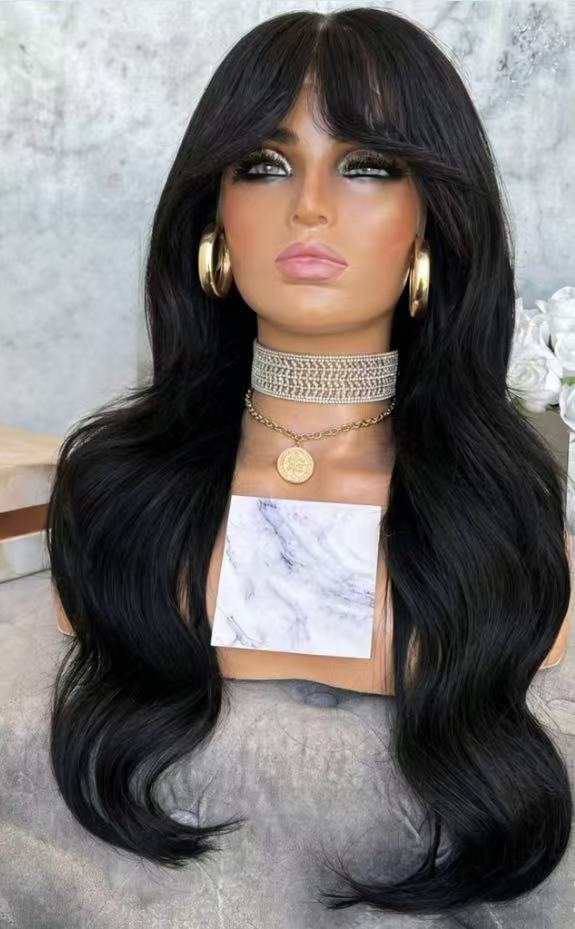 Wavy With Bangs Silk Top Lace Front Wigs Human Hair Silk Base Glueless 13x6 Lace Front Wig
