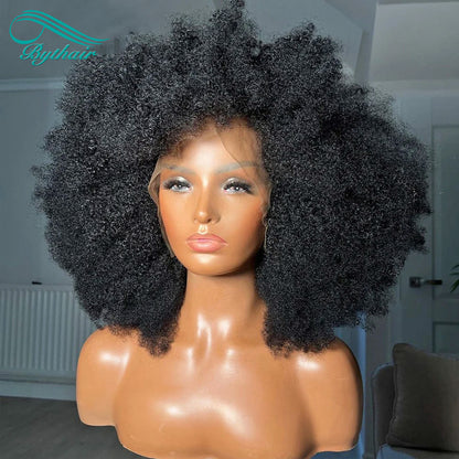 4C Curls Afro Kinky Curly Wig Glueless 13x4 13x6 Hd Transparent Lace Front Wig Human Hair