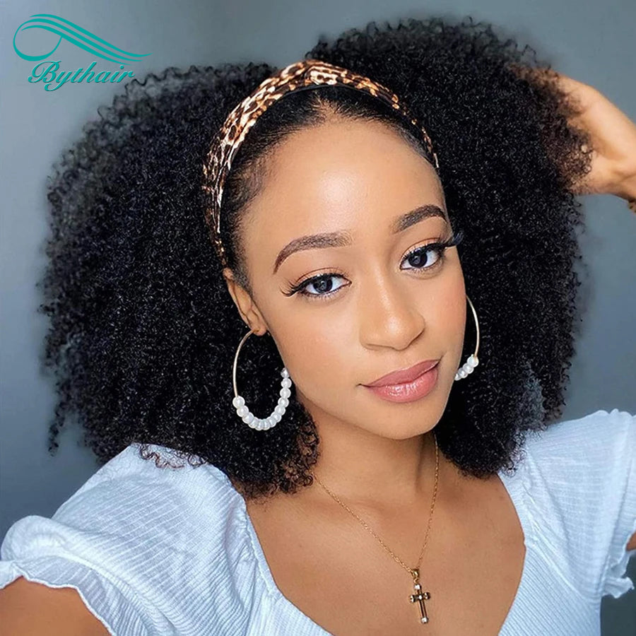 Afro Kinky Curly Headband Wig Human Hair 180% Density Glueless Headband Kinky Curly Wig For Black Women bythairshop