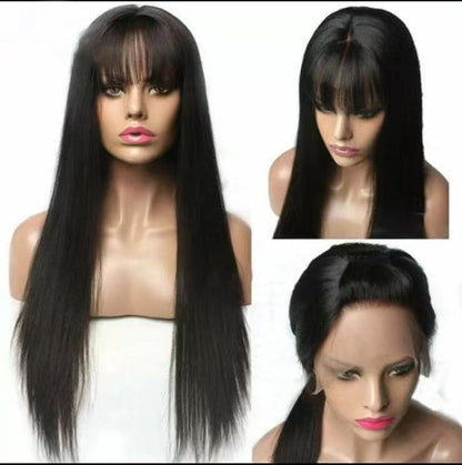 Silk Top Lace Front Wigs Straight With Bangs 100% Human Hair Silk Base Glueless 13x6 Lace Front Wig