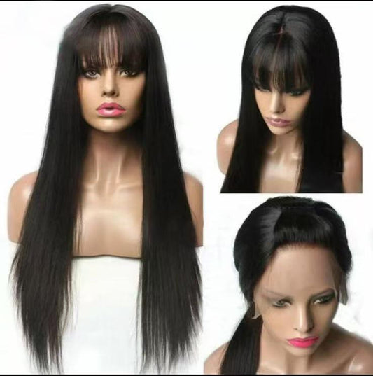 Silk Top Lace Front Wigs Straight With Bangs 100% Human Hair Silk Base Glueless 13x6 Lace Front Wig