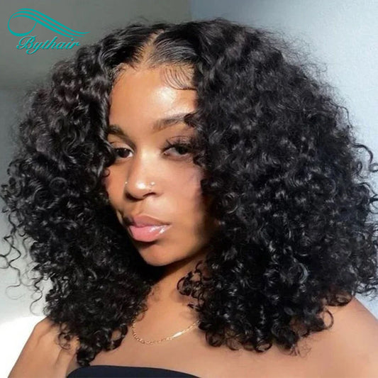 Transparent Lace Front Human Hair Wigs Short Curly Pre Plucked Brazilian Human Hair Lace Frontal Wigs Glueless for Women