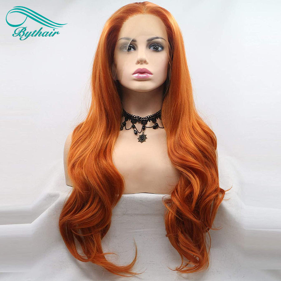 Orange Ginger Wig Long Synthetic Lace Front Wig Natural Wavy Cosplay Wigs For Women Heat Resistant Fiber Light Brown Lace Wigs