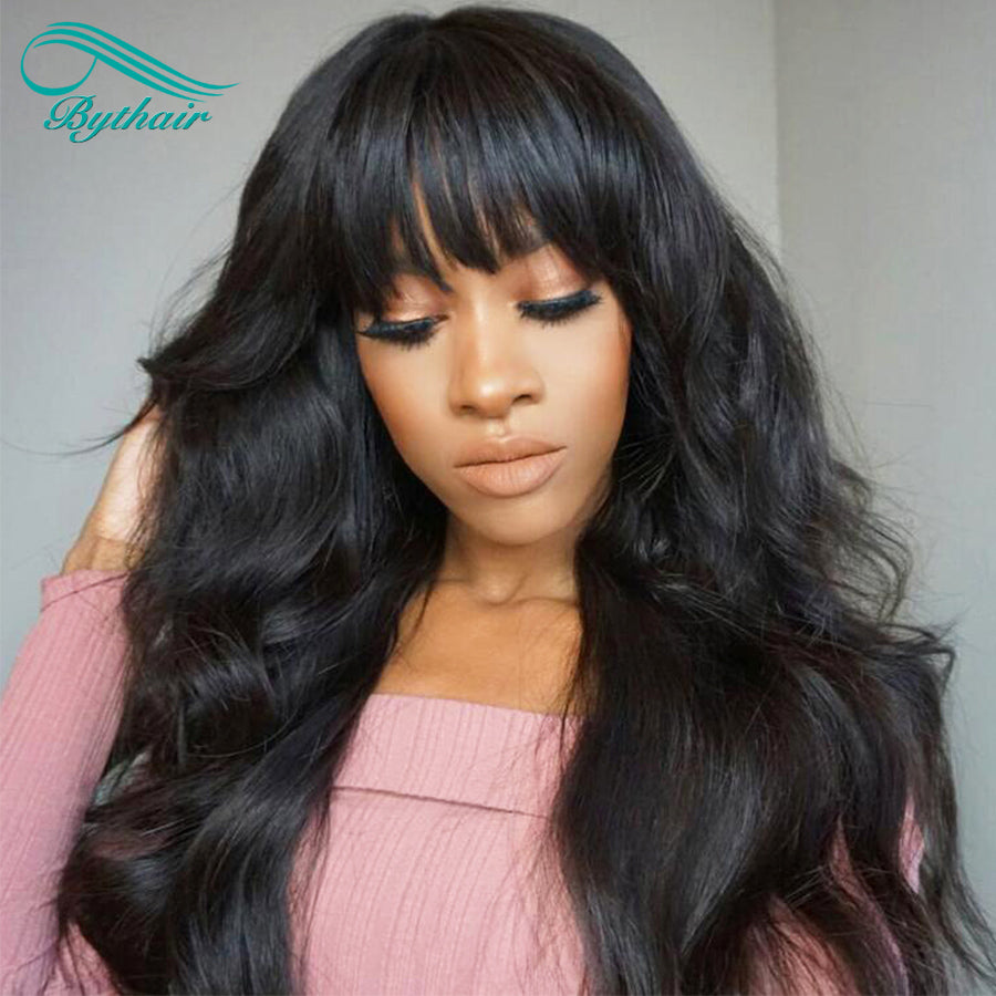 Wavy Human Hair Wigs With Bangs Glueless 13x4 13x6 Lace Front Wig With Bangs