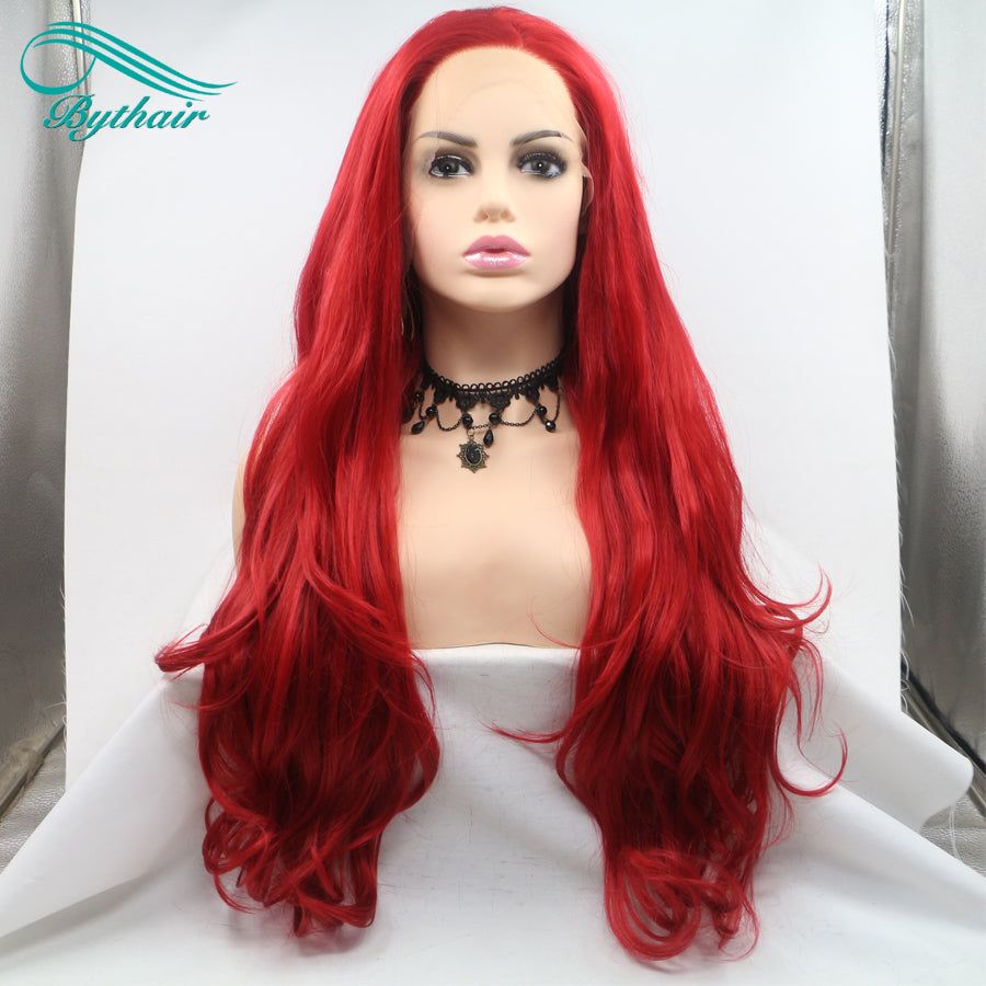 Red Wig Long Synthetic Lace Front Wig Natural Wavy Cosplay Wigs For Women Heat Resistant Fiber Light Brown Lace Wigs