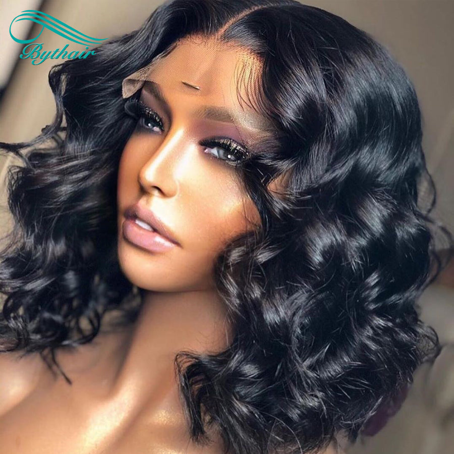 Glueless Human Hair Bob Wig Short Wavy 13x4 13x6 Lace Front Wig Brazilian Human Hair Wigs For Black Women