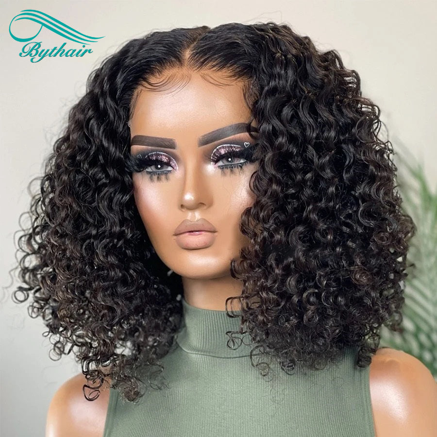 Transparent Lace Front Human Hair Wigs Short Curly Pre Plucked Brazilian Human Hair Lace Frontal Wigs Glueless for Women