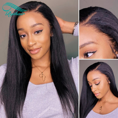 Yaki Straight Lace Front Wig Human Hair Glueless 13x4 13x6 Transparent Lace Frontal Wigs