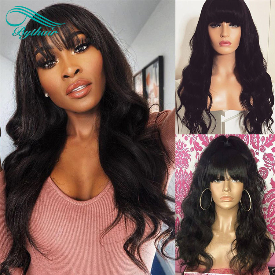 Wavy Human Hair Wigs With Bangs Glueless 13x4 13x6 Lace Front Wig With Bangs