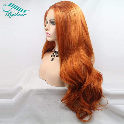 Orange Ginger Wig Long Synthetic Lace Front Wig Natural Wavy Cosplay Wigs For Women Heat Resistant Fiber Light Brown Lace Wigs