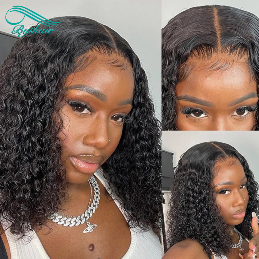 Transparent Lace Front Human Hair Wigs Short Curly Pre Plucked Brazilian Human Hair Lace Frontal Wigs Glueless for Women