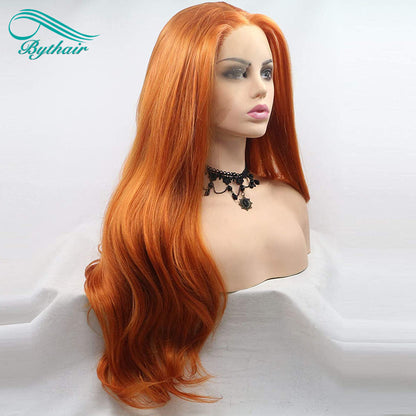 Orange Ginger Wig Long Synthetic Lace Front Wig Natural Wavy Cosplay Wigs For Women Heat Resistant Fiber Light Brown Lace Wigs