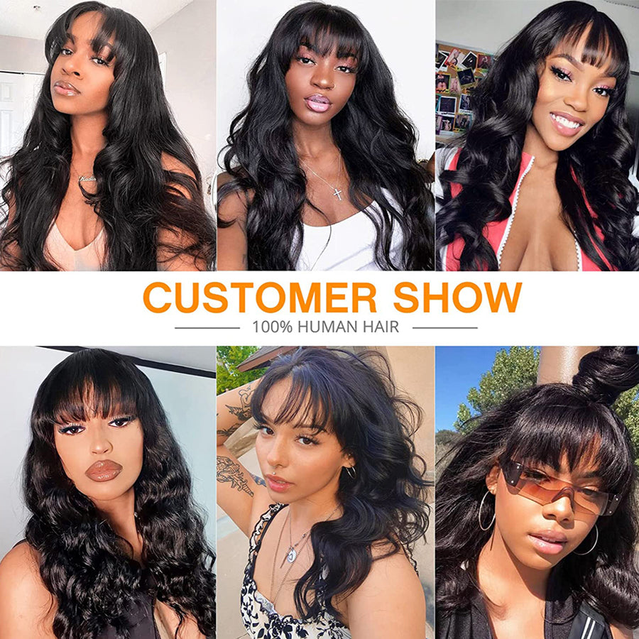 Wavy Human Hair Wigs With Bangs Glueless 13x4 13x6 Lace Front Wig With Bangs