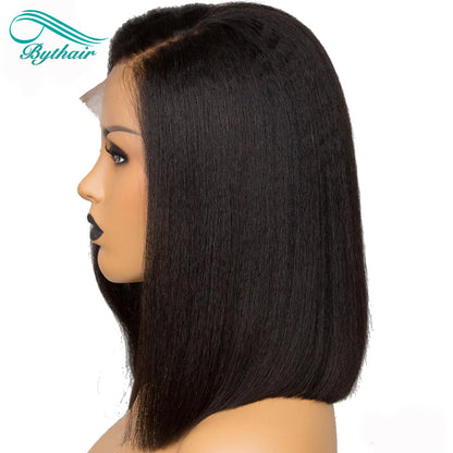 Yaki Straight Bob Wig Human Hair 13x4 13x6 Lace Front Wig Glueless