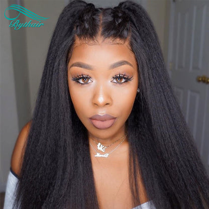 Yaki Straight Lace Front Wig Human Hair Glueless 13x4 13x6 Transparent Lace Frontal Wigs