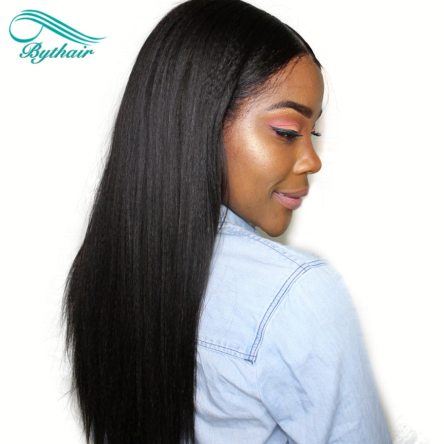 Yaki Straight Lace Front Wig Human Hair Glueless 13x4 13x6 Transparent Lace Frontal Wigs