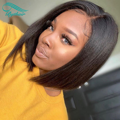 Yaki Straight Bob Wig Human Hair 13x4 13x6 Lace Front Wig Glueless