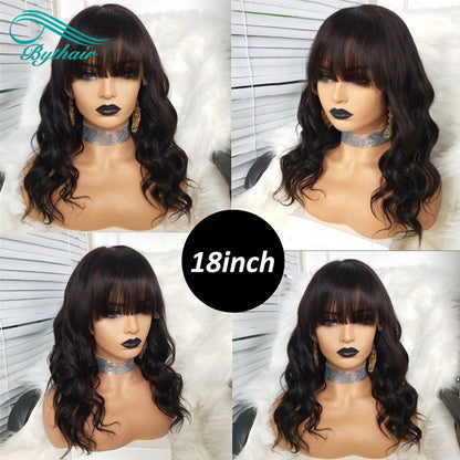 Wavy Human Hair Wigs With Bangs Glueless 13x4 13x6 Lace Front Wig With Bangs