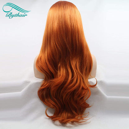 Orange Ginger Wig Long Synthetic Lace Front Wig Natural Wavy Cosplay Wigs For Women Heat Resistant Fiber Light Brown Lace Wigs