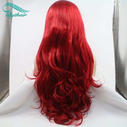 Red Wig Long Synthetic Lace Front Wig Natural Wavy Cosplay Wigs For Women Heat Resistant Fiber Light Brown Lace Wigs