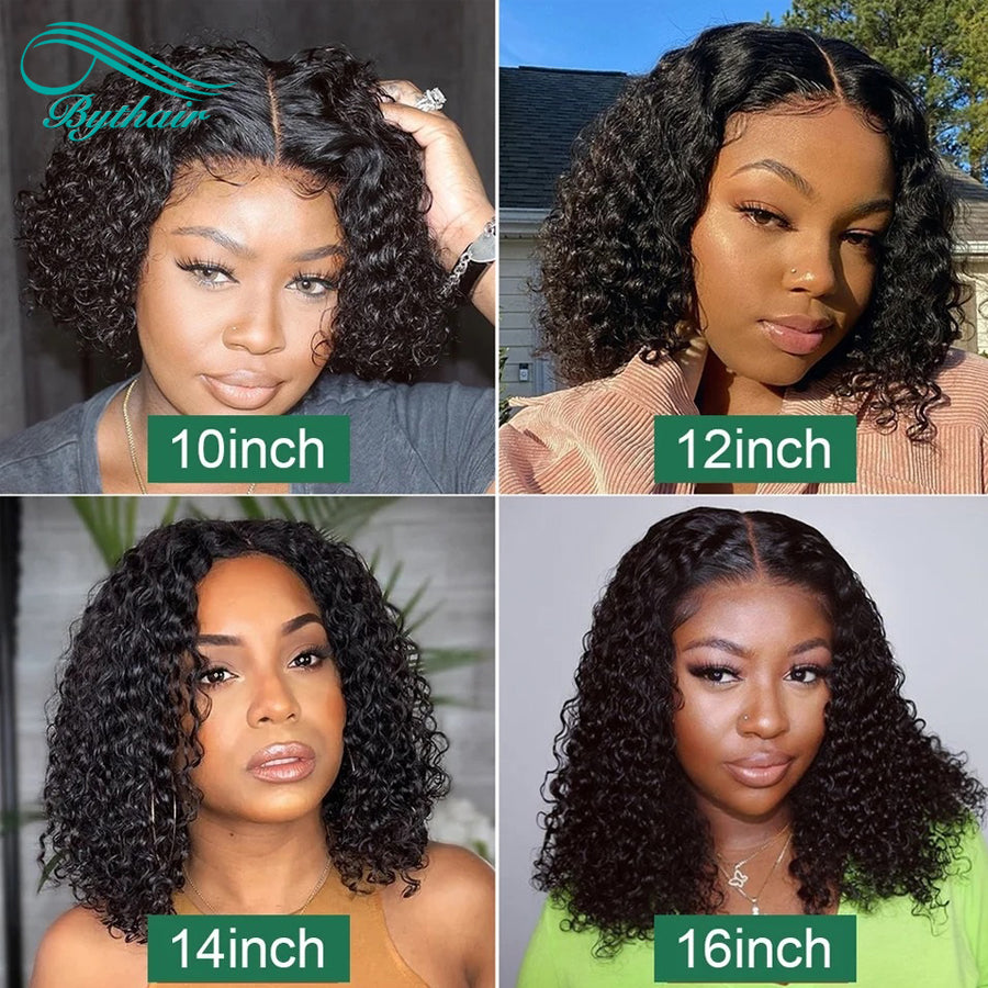 Transparent Lace Front Human Hair Wigs Short Curly Pre Plucked Brazilian Human Hair Lace Frontal Wigs Glueless for Women