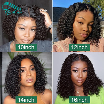 Transparent Lace Front Human Hair Wigs Short Curly Pre Plucked Brazilian Human Hair Lace Frontal Wigs Glueless for Women