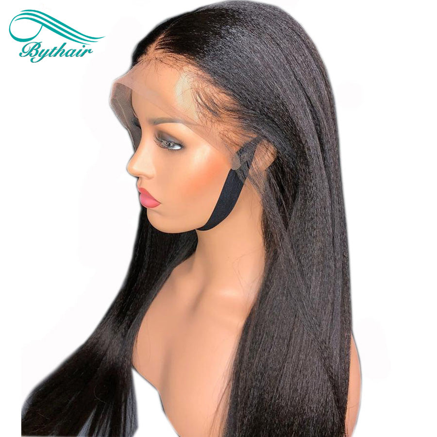 Yaki Straight Lace Front Wig Human Hair Glueless 13x4 13x6 Transparent Lace Frontal Wigs