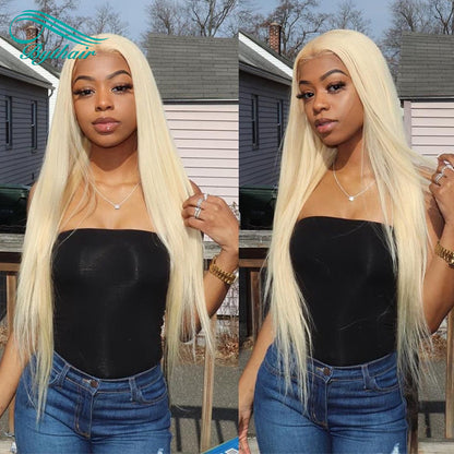 613 Blonde Straight Human Hair Lace Front Wigs Transparent HD Lace Wig