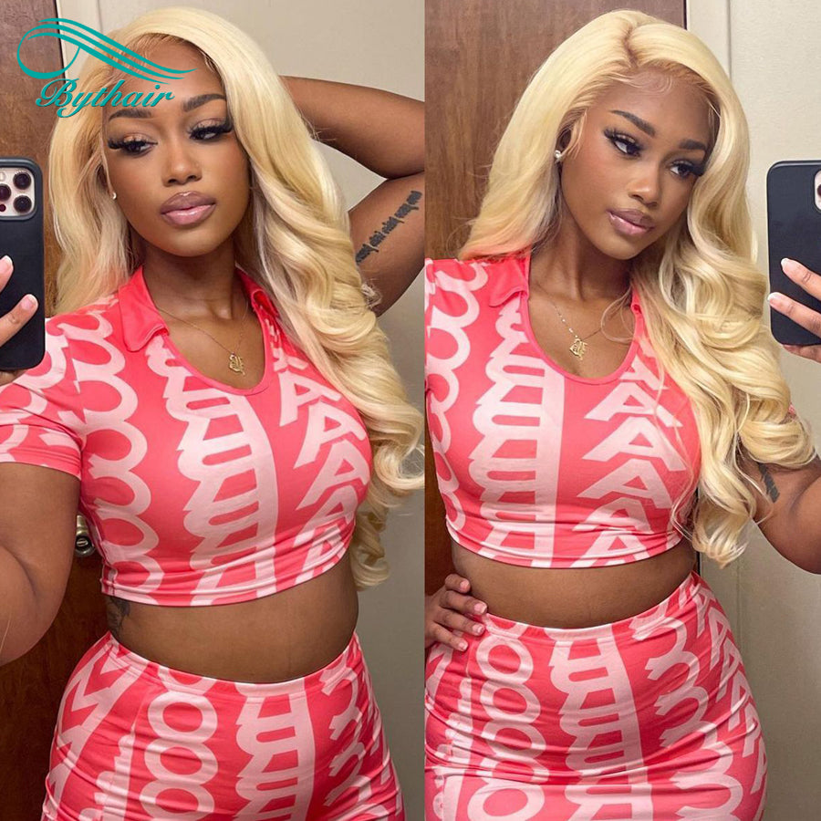 613 Blonde Body Wave Human Hair Lace Front Wigs Transparent HD Lace Wig